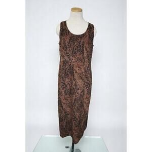 Vintage Karin Stevens Brown Black Animal Abstract Print Midi Dress – Size 12
